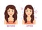 Damaged and Perfect Hair. Isolated Girl with Unruly and Clean Hair. Woman with a Dirty Head. Comparison.Concept of Hair Care and