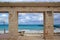 Damaged pier and beach after hurricane tropical