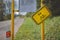 Damaged sign of the Czech and Slovak cycling route.