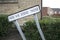 Damaged sign on the `Harris way`street in Grantham.