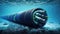 Damaged submarine communications cable on sea bed, full telecom and broadband outage