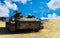 Damaged tanks, armored vehicles and equipment on the battlefield. military technics. Wide image for banners and