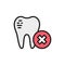 Damaged tooth enamel, dental broken flat color line icon.