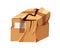 Damaged torn box. Rumpled spoiled delivery parcel, cardboard package. Crumpled carton pack, order. Cargo, violation of
