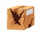 Damaged torn parcel. Creased cardboard pack, box. Smashed wrinkled carton package, order. Spoiled cargo mail, post with