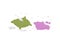 Damaged, torn and scratched green and purple pillows, pet mess, disorder, vector bad cat or dog behavior