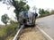 Damaged truck in highway