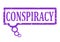 Damaged violet rubber stamp with the word conspiracy