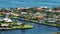 Damaged waterfront houses after hurricane Ian in Florida residential area. Consequences of natural disaster