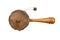 Damaru drum percussion instrument with a handle on a white background.