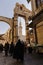 DAMASCUS, SYRIA - NOVEMBER 16, 2012: Umayyad Mosque minaret and ruins from Al-Hamidiyah Souq in the old city of Damascus. The Mina