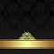 Damask black ornamental Background with golden Ribbon.