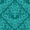 Damask seamless pattern. Light turquoise floral ornate background. antique blue wallpaper. Scroll leaves, flowers and vintage Bar