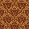 Damask seamless pattern repeating background. Golden maroon floral ornament with V letter and crown in baroque style