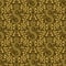 Damask seamless pattern repeating background. Golden olive floral ornament with S letter and crown in baroque style