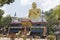 Dambulla, Sri Lanka: 03/16/2019: The Golden Temple main facade of the Buddhist Museum showing the approach to the visitor entrance