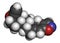 Danazol endometriosis drug molecule. 3D rendering. Atoms are represented as spheres with conventional color coding: hydrogen (