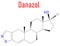 Danazol endometriosis drug molecule. Skeletal formula. Chemical Structure