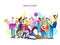 Dance crowd vector illustration. Adult friends and couples enjoying life, club, celebration and active entertainment.