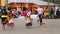 Dance group dancing traditional dance of Bolivia in the Ciudad Mitad del Mundo turistic center near of the city of Quito