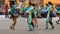 Dance group dancing traditional dance of Bolivia in the Ciudad Mitad del Mundo turistic center near of the city of Quito