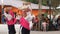 Dance group dancing traditional dance of Ecuador in the Ciudad Mitad del Mundo turistic center near of the city of Quito