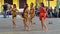 Dance group dancing traditional dance of Ecuadorian amazon in the Ciudad Mitad del Mundo turistic center near of the city of Quito