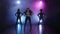 Dance group of three girls begin their presentation. Smoky background