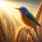The Dance of Light A Twinkling Bird Celebrates Renewal on the Golden Carpet of Fields at Dawn