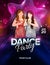 Dance Party Invitation Card Template With Faceless Modern Young Girls Holding Champagne Flutes On Abstract Wave Bokeh Effect