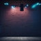 Dance Party Night Club Stage Podium Closeup Brick Wall With Neon Tube Lights Retro Mood Generative Ai