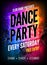 Dance Party Poster Template. Night Dance Party flyer. Club party design template on dark colorful background. Club free