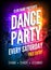 Dance Party Poster Template. Night Dance Party flyer. Club party design template on dark colorful background. Club free