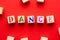 Dance word written on cubes