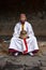 The dancer of Masked dance ,holds his mask , Bumthang , central Bhutan