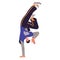 Dancer perform breakdancing, contemporary motions. Young man in hiphop pose handstand. Modern performer in cap dance