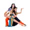 Dancers couple dressed in Egyptian costumes posing