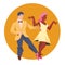 Dancers of Lindy hop. The man and the woman of different nationalities dance. Flat vector illustration of people.