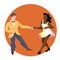 Dancers of Lindy hop. The man and the woman of different nationalities dance. Flat vector illustration of people.