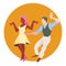 Dancers of Lindy hop. The man and the woman of different nationalities dance. Flat vector illustration of social dance.