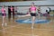 Dancers shows off their moves - pirouette, girls in black and pink sportswear train at the gym, sport young woman rotates on one