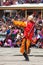 Dancers in traditional Ladakhi Tibetan costumes perform warlike