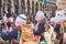 Dancers in typical costumes celebrate in honor of the Virgen del Carmen, in the square of Cusco, July 22, 2023, Peru