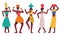 Dancing African aboriginal women. Female African characters dancing tribal dance isolated cartoon vector illustration