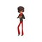 Dancing african american man character, guy in 1980s style clothes and afro hairstyle dancing disco vector Illustration