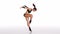 Dancing athlete woman, fit dancer girl standing on toes on white background, 3D render