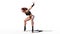 Dancing athlete woman, fit dancer girl standing on toes on white background, side view, 3D render