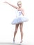 Dancing ballerina 3D. White ballet tutu.