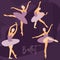 Dancing ballerinas drawn in a flat style. Cartoon character of a ballerina in different dance poses. Vector