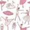 Dancing ballerinas, pointe and swan a vector pattern on theme ballet Swan Lake